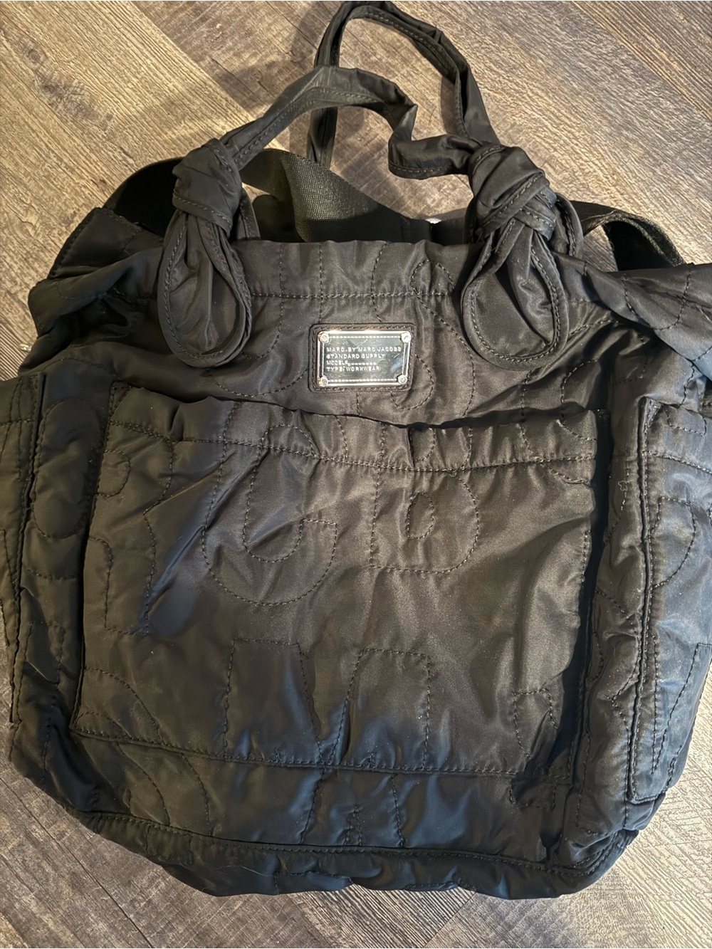 Marc Jacobs Black Quilted Nylon Tote with Knotted Handles